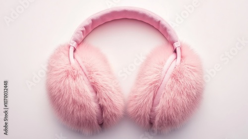 A pair of fluffy pink earmuffs designed for warmth and style.