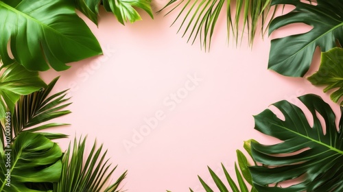 Tropical Leaves on Pink Background - Summer Nature Design