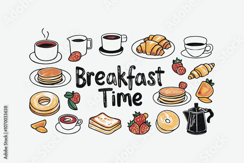 Hand-draw breakfast vector illustration food icons, set of breakfast vector icons, easily editable file