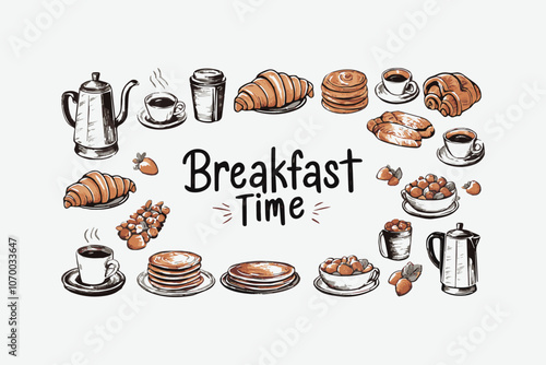 Hand-draw breakfast vector illustration food icons, set of breakfast vector icons, easily editable file