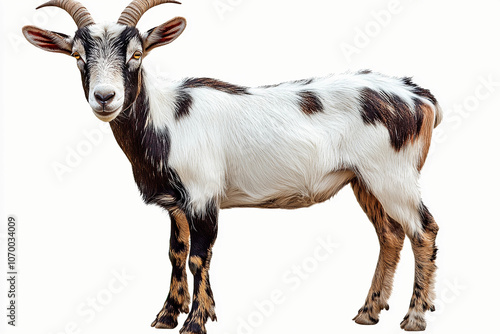 Goat Isolated on White background : Portrait of a Cute White Goat , Dairy goat 