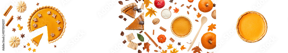 An isolated top view of pumpkin pie on a transparent background An isolated top view of pumpkin pie on a transparent background