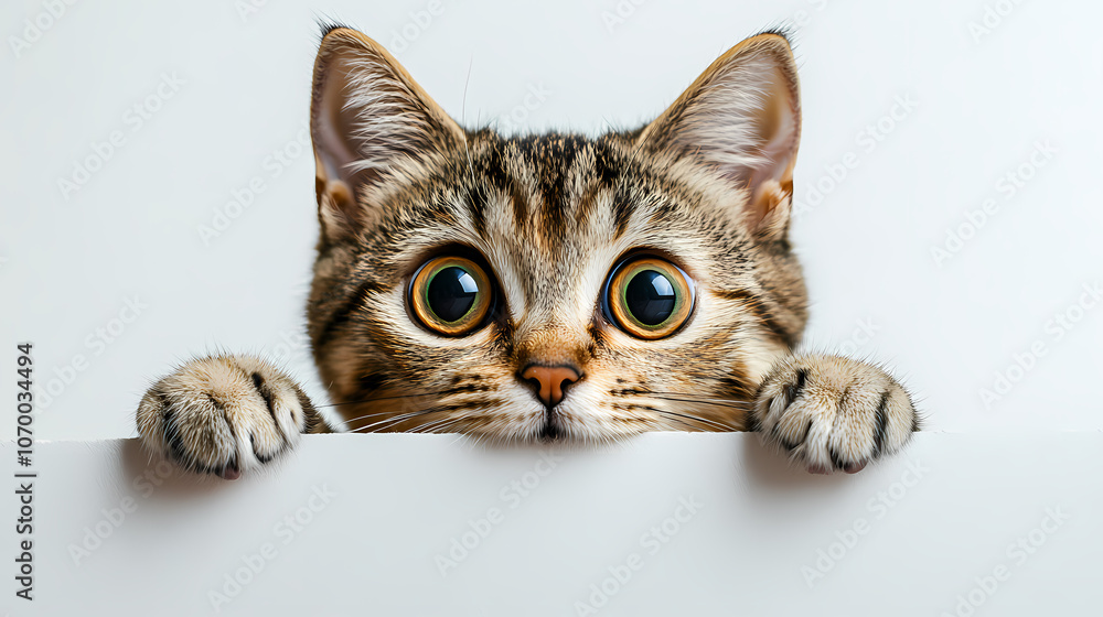 Curious Cat Peeking Over Edge with Wide Eyes Curious Cat Peeking Over Edge with Wide Eyes