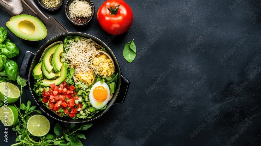 Delicious breakfast burrito with scrambled eggs, avocado, salsa, and cheese served with fresh lime wedges on a rustic dining table Delicious breakfast burrito with scrambled eggs, avocado, salsa, and cheese served with fresh lime wedges on a rustic dining table