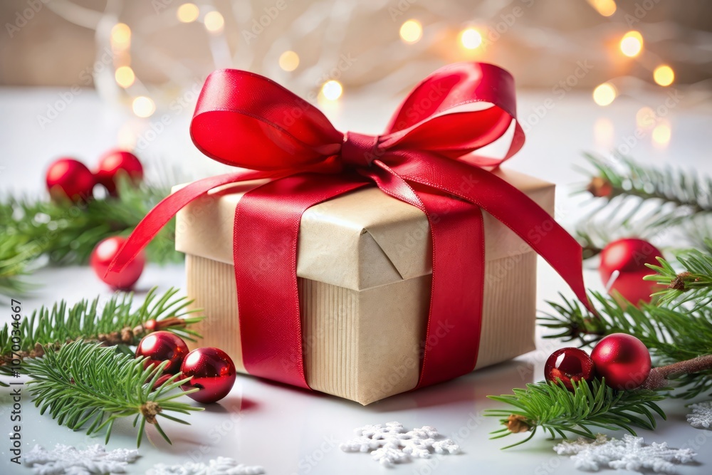 Cropped Shot of a Beautifully Wrapped Christmas Present with a Red Ribbon Isolated on a White Background for Holiday Celebrations and Gift Giving Cropped Shot of a Beautifully Wrapped Christmas Present with a Red Ribbon Isolated on a White Background for Holiday Celebrations and Gift Giving