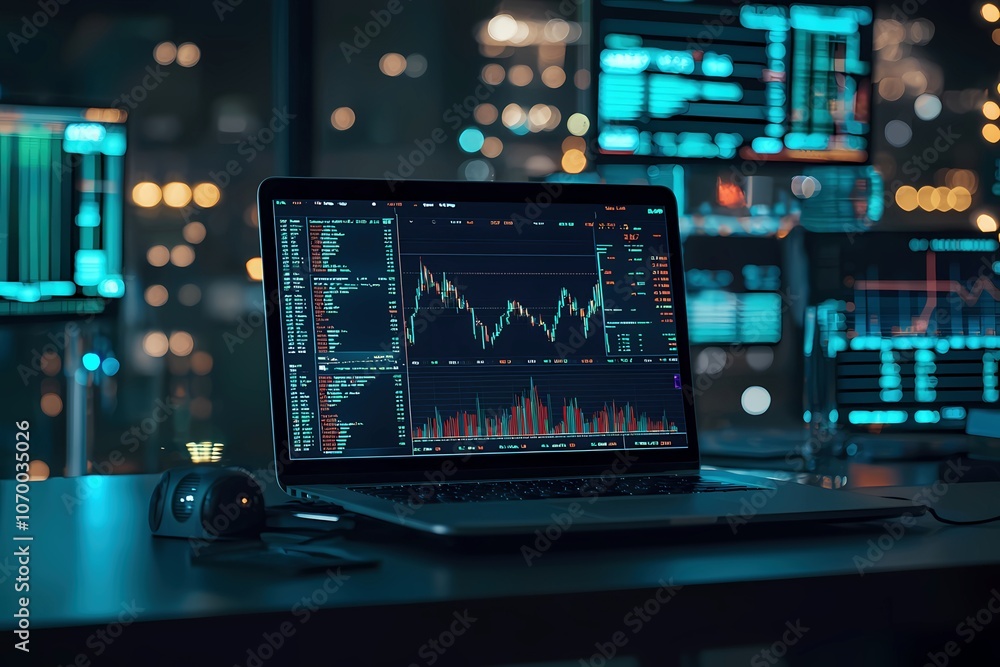 The financial marekt scene on the computer screen The financial marekt scene on the computer screen