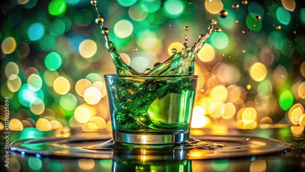Green Liquid Pouring into Glass Container with Bokeh Effect for Stunning Visuals, Capturing Refreshing Beverage Moments, Vibrant Colors, and Artistic Photography Green Liquid Pouring into Glass Container with Bokeh Effect for Stunning Visuals, Capturing Refreshing Beverage Moments, Vibrant Colors, and Artistic Photography