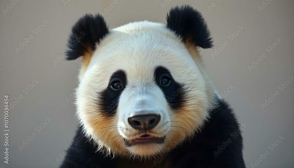 Fototapeta premium Relaxed panda with striking black eyes and iconic black and white fur