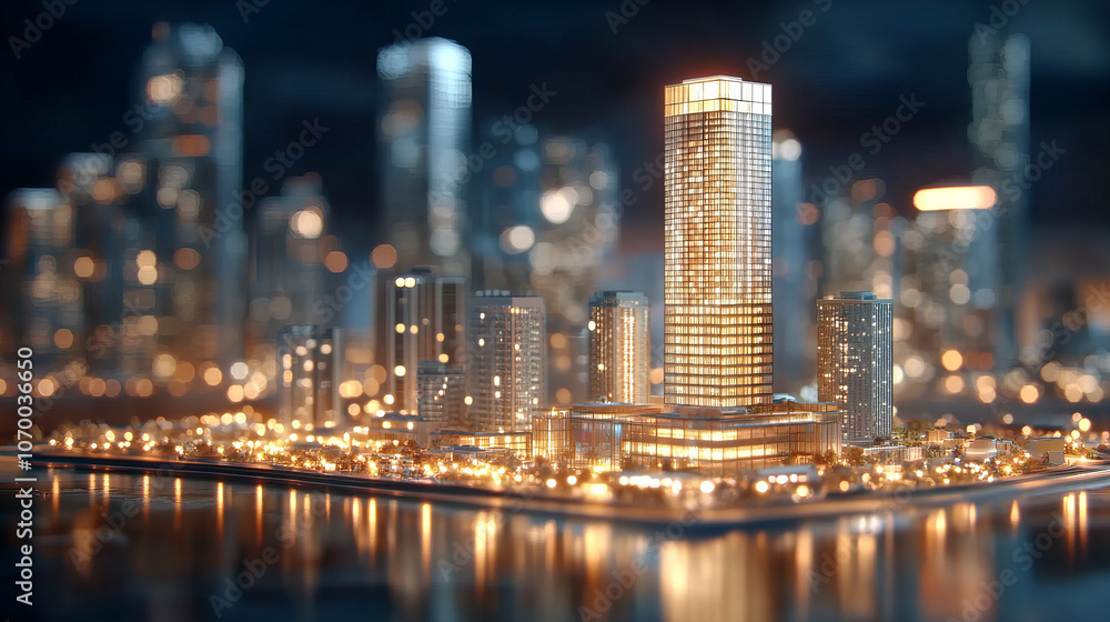 Obraz premium glowing cityscape with illuminated skyscrapers at night