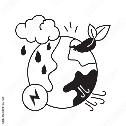 Earth with raindrop, symbolizing climate changes and the water cycle