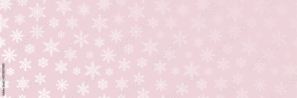 Pink snowflake banner festive vector holiday print wide horizontal background, cute pastel wallpaper design Pink snowflake banner festive vector holiday print wide horizontal background, cute pastel wallpaper design