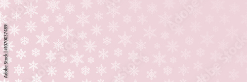 Pink snowflake banner festive vector holiday print wide horizontal background, cute pastel wallpaper design