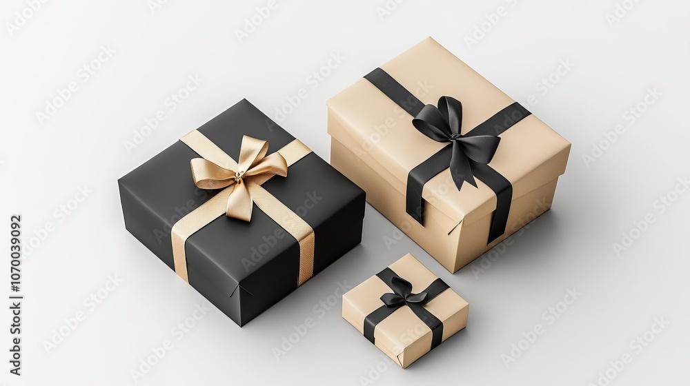 Holiday boxes with colorful ribbons: top view Holiday boxes with colorful ribbons: top view