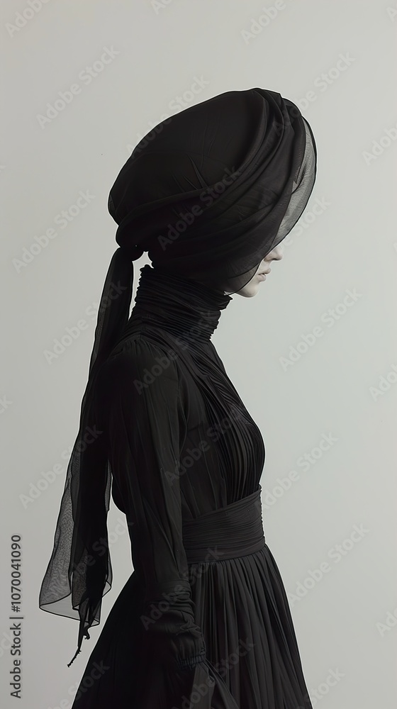 Elegant Woman in a Black Dress and Veil - Minimalist Portrait Photography Elegant Woman in a Black Dress and Veil - Minimalist Portrait Photography