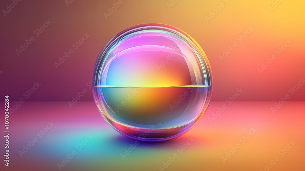 A vibrant, reflective sphere sits against a colorful gradient background, creating a mesmerizing focal point. A vibrant, reflective sphere sits against a colorful gradient background, creating a mesmerizing focal point.