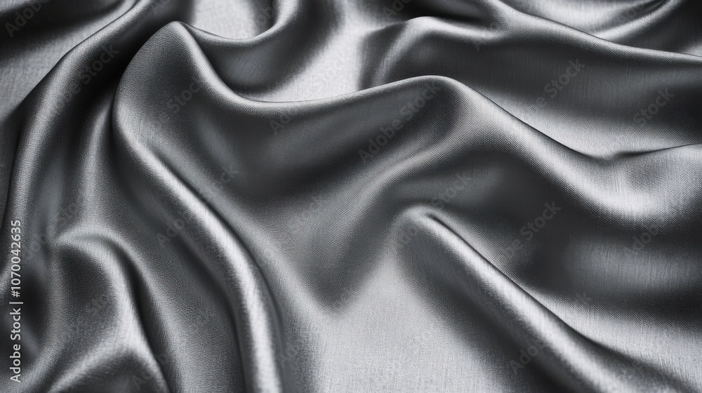 Fototapeta premium Elegant silver satin fabric draped elegantly, showcasing smooth textures and reflective qualities.