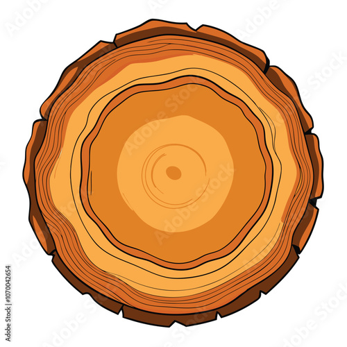 Round Wooden Tree Slice with Bark Texture - Visible Growth Rings, Ideal for Rustic Décor, Isolated on White Background.