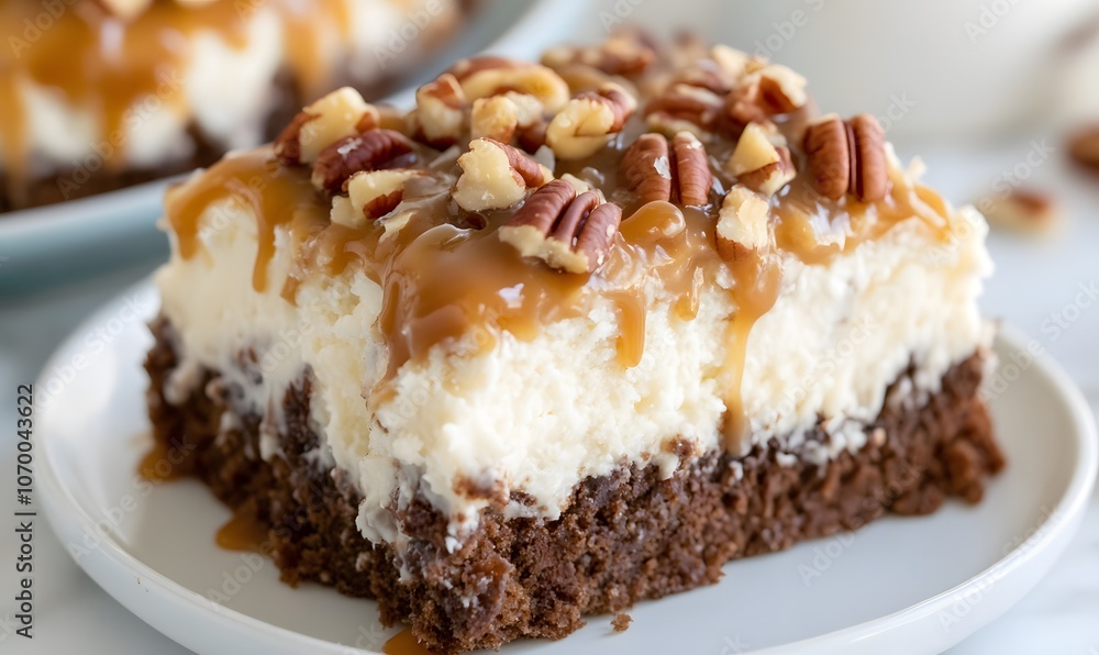 slice of German Chocolate Poke Cake, Generative AI slice of German Chocolate Poke Cake, Generative AI