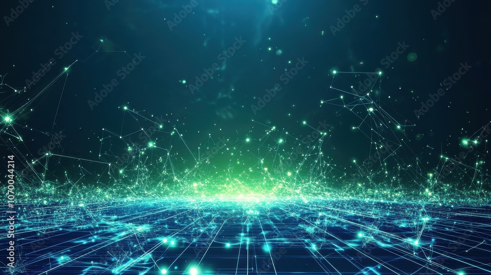 Fototapeta premium A futuristic digital landscape filled with glowing lines and particles, creating a sense of depth and technology.