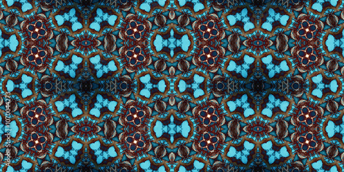 Seamless kaleidoscope pattern. The texture of the woven pattern. Endless pattern