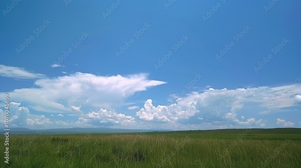 Enchanting Blue Sky, White Clouds, and Grassland Scenery: A Serene Escape Enchanting Blue Sky, White Clouds, and Grassland Scenery: A Serene Escape