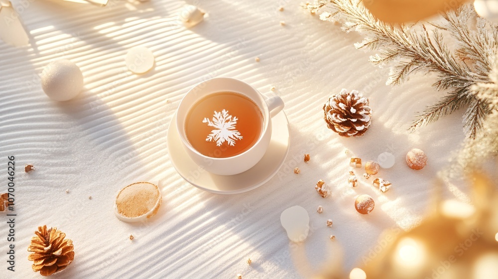 Cozy Winter Beverage with Christmas Decor Elements Cozy Winter Beverage with Christmas Decor Elements