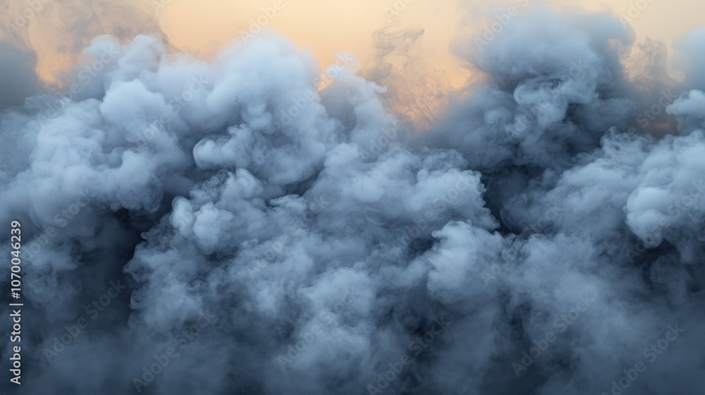 Obraz premium A captivating view of dense gray smoke swirling against a soft orange background.
