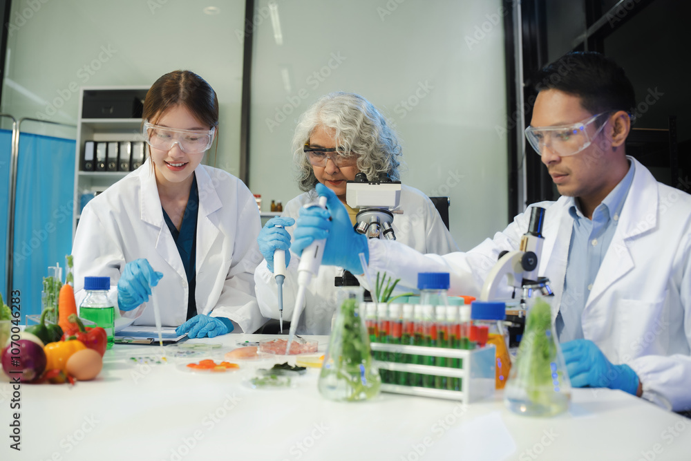 Fototapeta premium Microbiologist Working on Molecule Samples in Modern Food Science Laboratory.