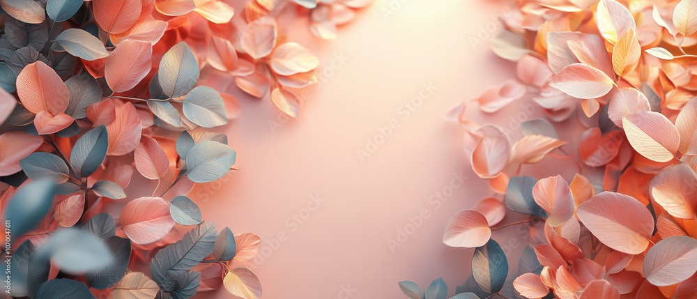 Obraz premium Pink and Blue Leaves on Soft Background.