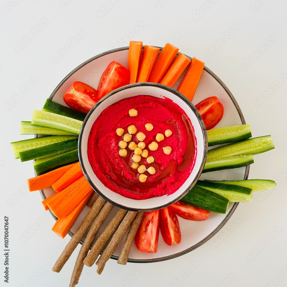 custom made wallpaper toronto digitalBeet Hummus Dip with Chickpeas on Top and Vegetables on Plate