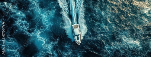 Aerial View of Speedboat on Blue Sea Water photo