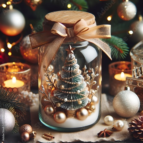 Handmade Christmas Jar with Mini Tree and Holiday Sparkle