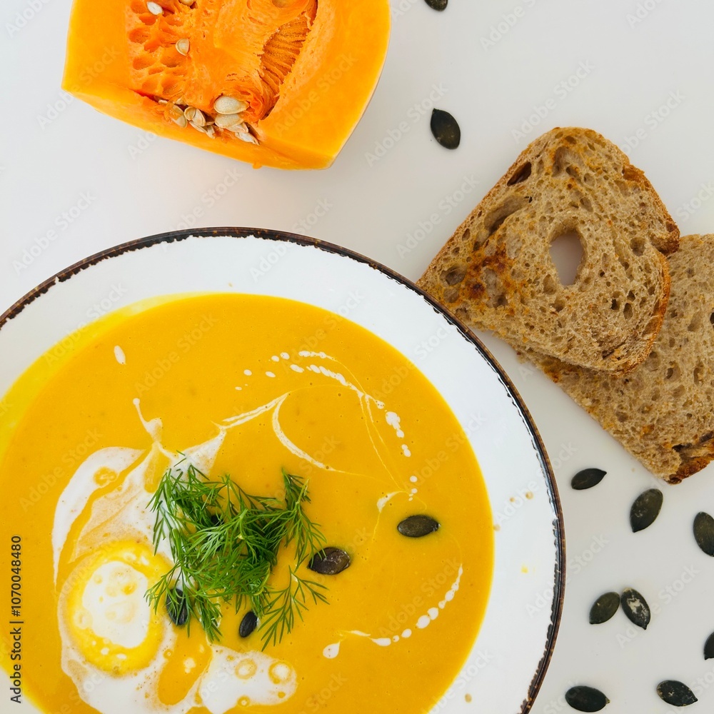 custom made wallpaper toronto digitalPumpkin Soup with Coconut Cream in Bowl with Toast