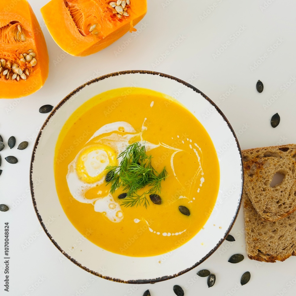custom made wallpaper toronto digitalPumpkin Soup with Coconut Cream in Bowl with Toast