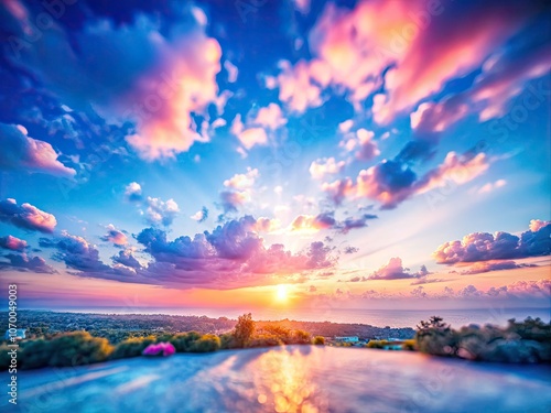 Serene Sunset Over a Pastel Sky with Tilt-Shift Photography Effect