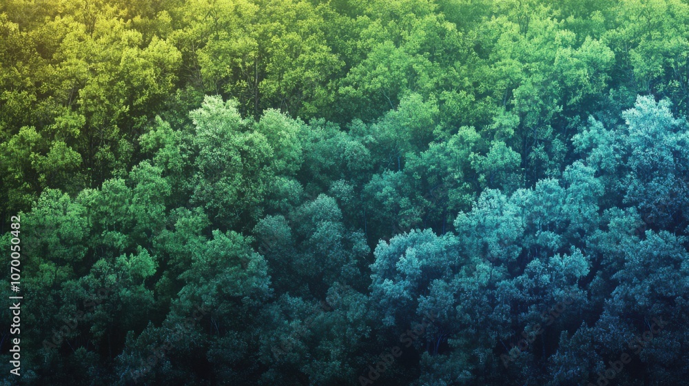 A panoramic view of a lush green forest showcasing a gradient of vibrant foliage colors. A panoramic view of a lush green forest showcasing a gradient of vibrant foliage colors.