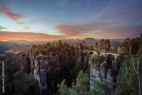 Bastei Bridge at Sunrise, Saxon Switzerland, Germany