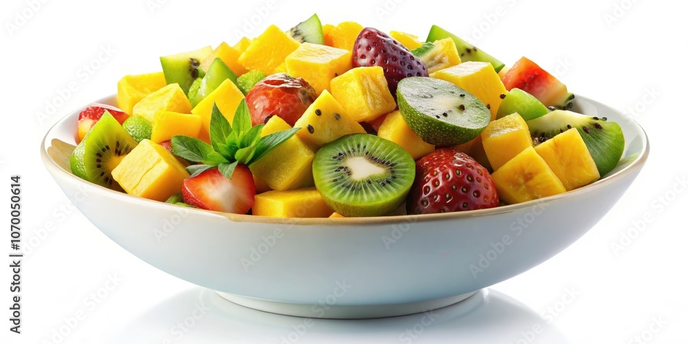 Surreal Fresh Tropical Fruit Salad in a Bowl on White Background, Vibrant Colors, Exotic Fruits, Artistic Presentation, Refreshing, Healthy Lifestyle, Culinary Art, Food Photography Surreal Fresh Tropical Fruit Salad in a Bowl on White Background, Vibrant Colors, Exotic Fruits, Artistic Presentation, Refreshing, Healthy Lifestyle, Culinary Art, Food Photography