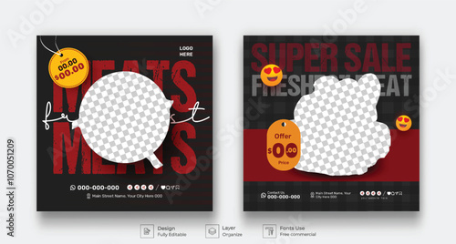 Meat market butchery shop catalog social media post template bundel