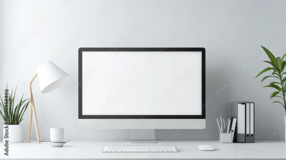 Modern Office Setup with Large Ergonomic Monitor Modern Office Setup with Large Ergonomic Monitor