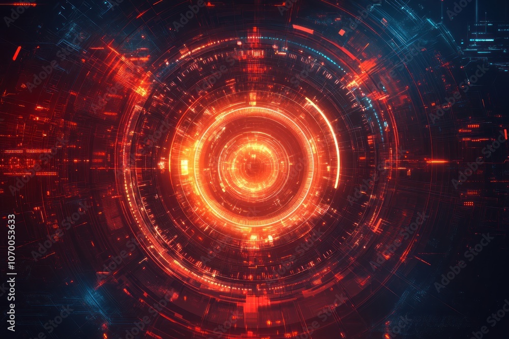 Abstract Digital Interface with Glowing Orange and Red Circles Abstract Digital Interface with Glowing Orange and Red Circles
