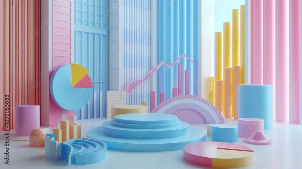 3D rendering of annual financial projections with trend lines, segmented pie charts, and detailed cash flow forecasts on a white background 3D rendering of annual financial projections with trend lines, segmented pie charts, and detailed cash flow forecasts on a white background