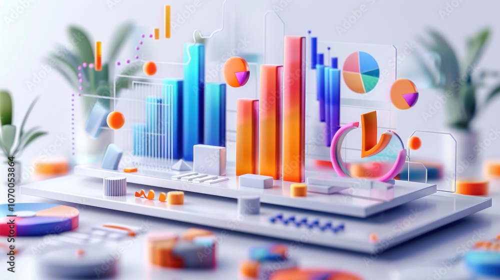 3D rendering of investment models with asset classes, bar graphs, and growth indicators showing returns on a white background 3D rendering of investment models with asset classes, bar graphs, and growth indicators showing returns on a white background