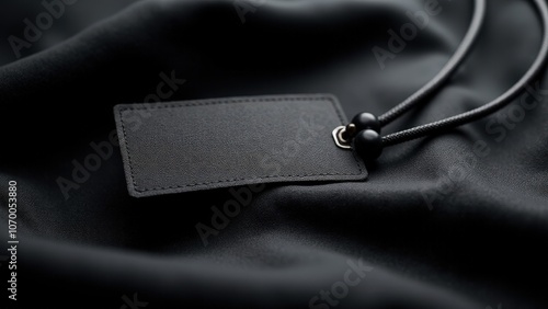 Obraz na płótnie Blank woven clothing labels on dark textured fabric, moody lighting enhances the label’s luxurious look. w salonie