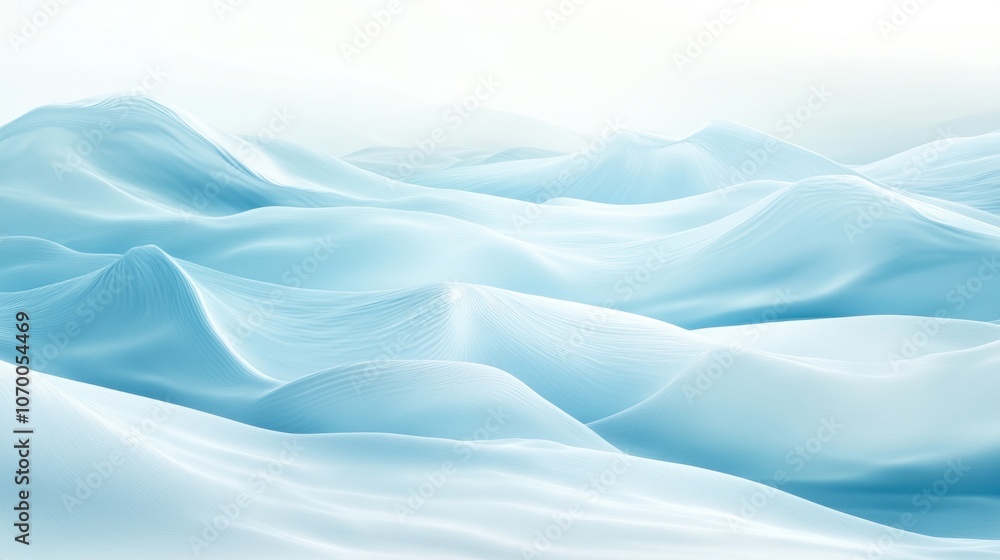 Obraz premium Serene abstract landscape featuring soft, undulating waves in soothing shades of icy blue.
