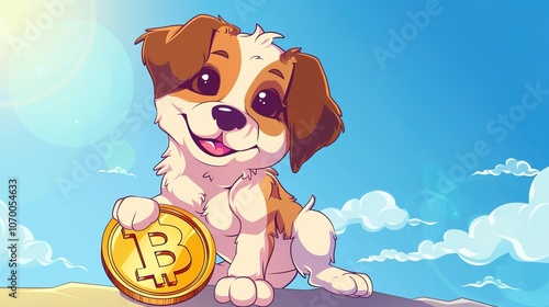 Adorable Cartoon Puppy Embracing Bitcoin