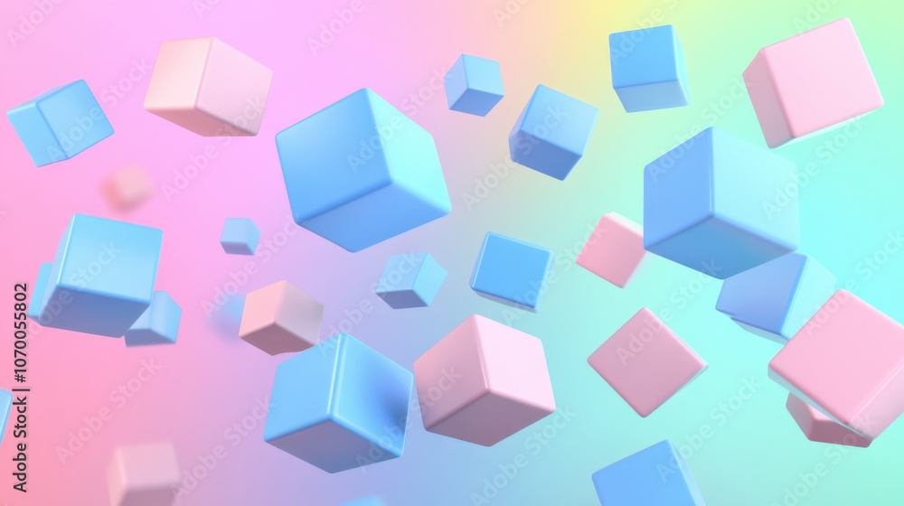 Floating pastel-colored cubes creating a dreamy, playful atmosphere. Floating pastel-colored cubes creating a dreamy, playful atmosphere.