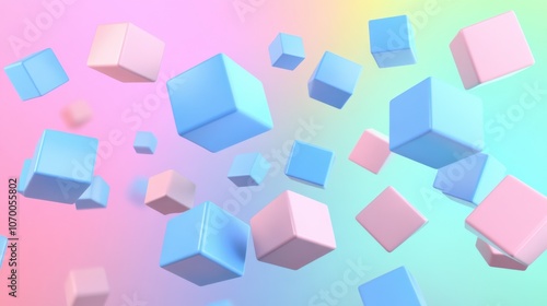 Floating pastel-colored cubes creating a dreamy, playful atmosphere.