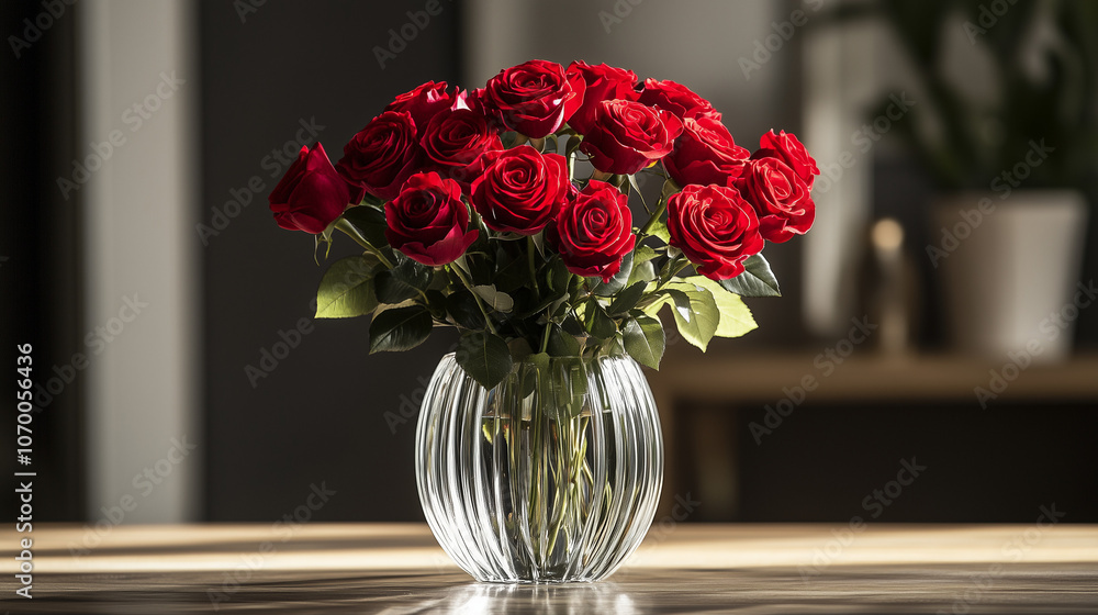 Elegant bouquet of red roses in clear vase Elegant bouquet of red roses in clear vase