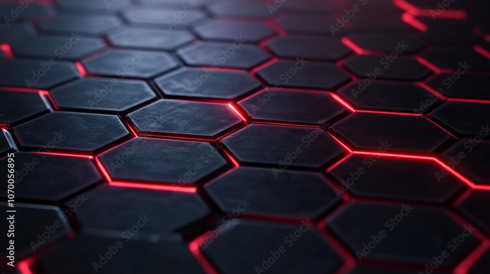 Fototapeta premium Modern Dark hexagonal with red lines background